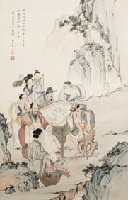 A CHINESE HAND PAINTING WITH THE MARK OF PU RU
