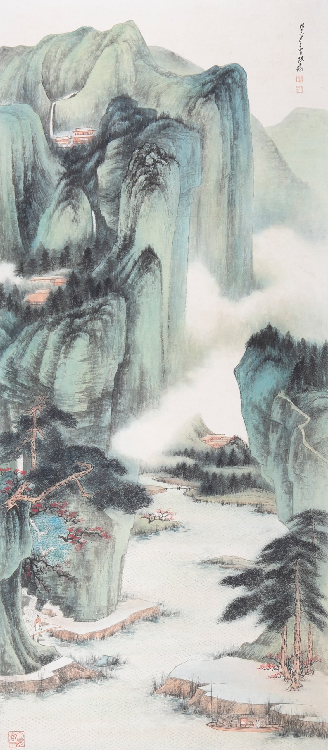 A CHINESE HAND PAINTING WITH THE MARK OF ZHANG DAQIAN: A CHINESE HAND PAINTING WITH THE MARK OF ZHANG DAQIAN 140*62CM