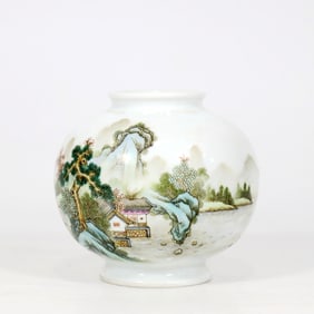 A FAMILLE ROSE 'LANDSCAPE' WATERPOT