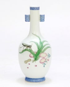 A FAMILLE ROSE 'INSECT AND MELON' VASE WITH HANDLES