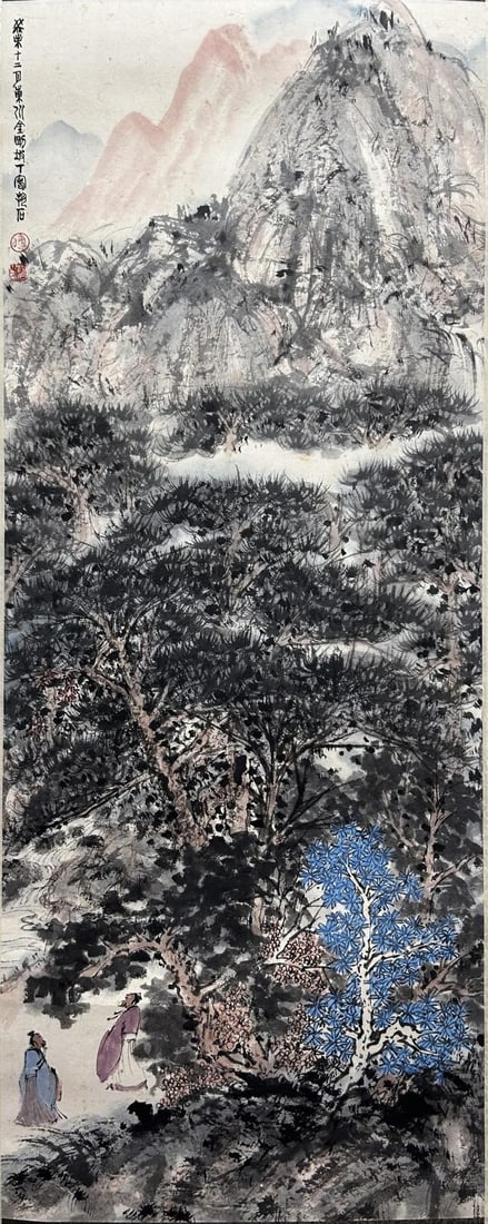 A CHINESE HAND PAINTING WITH THE MARK OF FU BAOSHI: A CHINESE HAND PAINTING WITH THE MARK OF FU BAOSHI 106*42CM