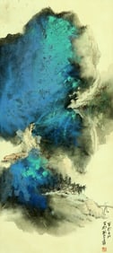 A CHINESE HAND PAINTING WITH THE MARK OF ZHANG DAQIAN