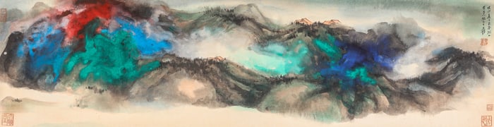 A CHINESE HAND PAINTING WITH THE MARK OF ZHANG DAQIAN