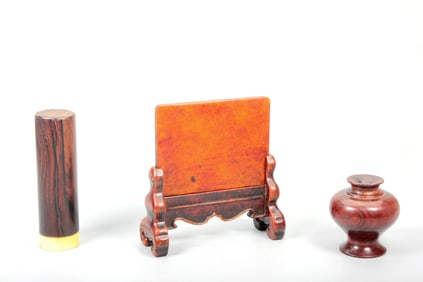 A HUANGHUALI WOOD SCHOLAR'S OBJECTS SET