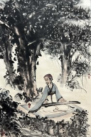 A CHINESE HAND PAINTING WITH THE MARK OF FU BAOSHI