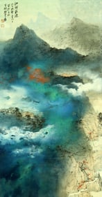 A CHINESE HAND PAINTING WITH THE MARK OF ZHANG DAQIAN
