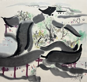 A CHINESE HAND PAINTING WITH THE MARK OF WU GUANZHONG