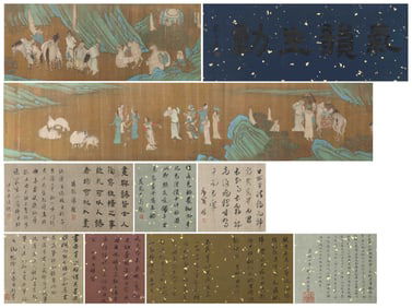 A CHINESE LONG SCROLL HAND PAINTING WITH THE MARK OF REN RENFA