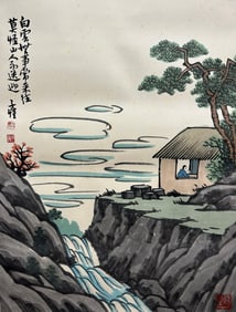 A CHINESE HAND PAINTING WITH THE MARK OF FENG ZIKAI