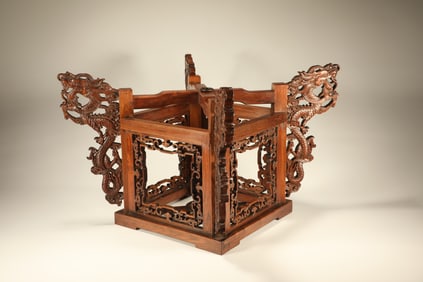 Huanghuali Wood Carved Dragon Pattern Palace Lanterns