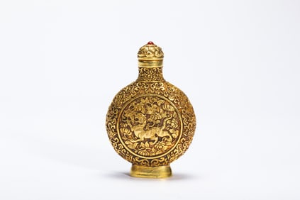 Gilt Bronze Carved Flower and Beast Pattern Snuff Bottle