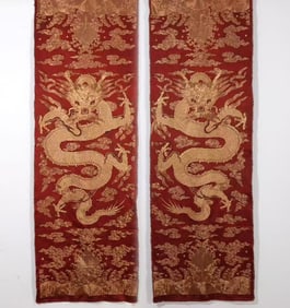 Pair of Silk Dragon and Cloud Pattern Embroidery