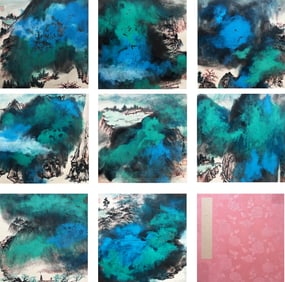Zhang Daqian mark, Chinese Landscape Painting, Ink and Color on Paper, Album