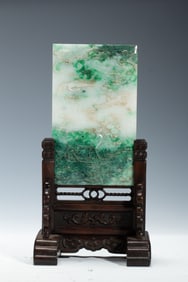 Jadeite Carved Deer and Crane Pattern Table Plaque
