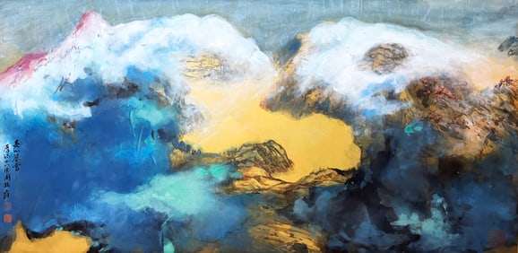 Zhang Daqian mark, Chinese Landscape Painting, Ink and Color on Paper, Mounted