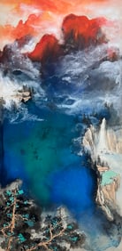 Zhang Daqian mark, Chinese Landscape Painting, Ink and Color on Paper, Mounted