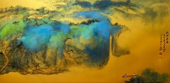 Zhang Daqian mark, Chinese Landscape Painting, Ink and Color on Paper, Mounted
