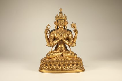 Gilt Bronze Four Armed GuanYin Figure