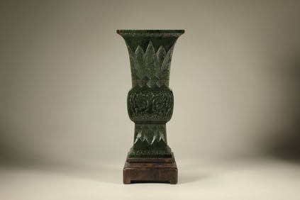 Jasper Jade Carved Beast Face Pattern Flower Pot