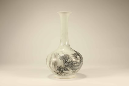 Ink Colored Dragon Pattern Porcelain Vase