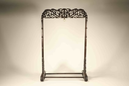 Red Sandalwood Carved Bamboo Pattern Shelf