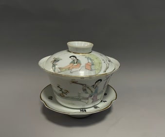 Famille Rose Beauty Pattern Porcelain Lid Cup