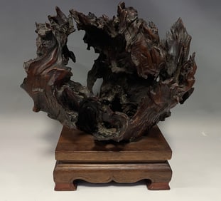 Red Sandalwood Carved Flower Shape Figure