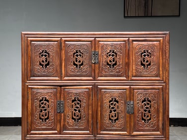 Huanghuali Wood Carved Dragon Pattern Cabinet