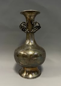 Silver Carved Flower Pattern Double Flower Ears Vase