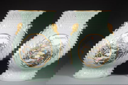 Pair of Famille Rose Landscape Pattern Porcelain Double Elephant Ears Vase