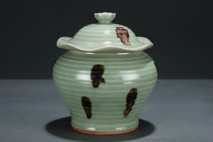 Longquan Ware Carved Lotus Flower Shape Porcelain Lid Pot