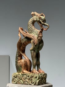 Wood Colour Painted Carved Dragon Figure