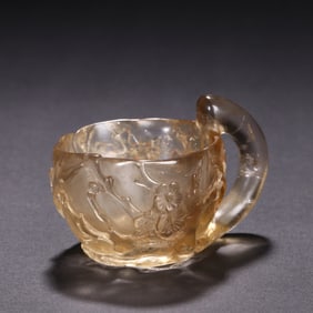 Pair of Tea Crystal Carved Flower Pattern Cup
