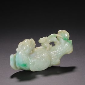 Jadeite Carved Dragon and Fish Shape Ornament