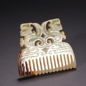 Jade Inlaid Turquoise Carved Character Pattern Comb