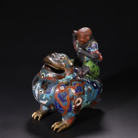 Bronze Cloisonne Carved Character and Beast Shape Incense Burner