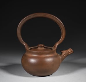 Purple Clay Carved Dragon Shape Handle Pot,Wang Nanlin Mark