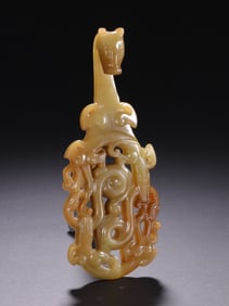 Jade Carved Chi Dragon Shape Belt Hook