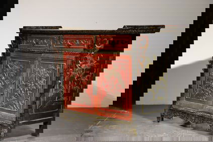 Lacquerware Gold Drawing Carved Flower and Dragon Pattern Table