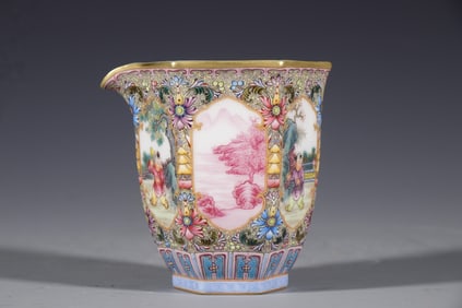 Famille Rose Landscape and Playing Children Pattern Porcelain Cup