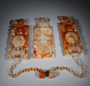 Group of Three Jade Carved Dragon Pattern Pendant