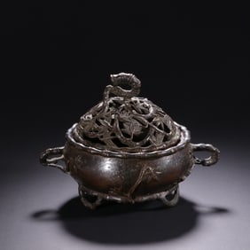 Bronze Carved Bamboo Pattern Double Bamboo Ears Incense Burner