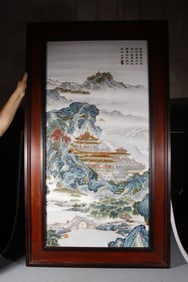 Wood Inlaid Enamel Drawing Landscape Pattern Porcelain Board