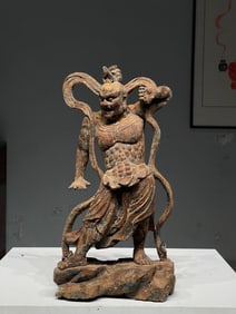 Pair of Wood Colour Painted Buddha Figure