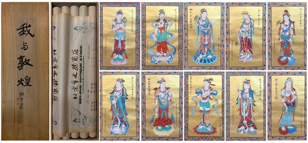 Group of Ten Chinese Drawing GuanYin Painting,Zhang Daqian Mark