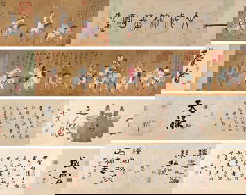 Chinese Drawing Character Story Hand Scroll,Qian Xuan Mark