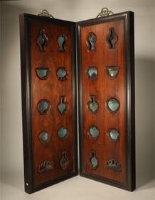 Pair of Red Sandalwood Inlaid Boxwood and Jun Ware Carved Vase Pattern Wall Panel