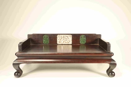 Red Sandalwood Inlaid Jade and Jasper Jade Carved Flying Beauty Pattern Arhat Bed