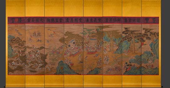 Group of Eight Chinese Drawing Character Story Painting,Tang Yin Mark