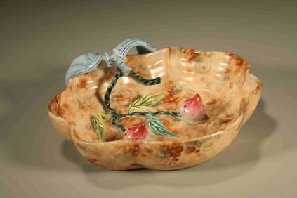 Marble Glazed Carved Bat and Peach Shape Porcelain Washer